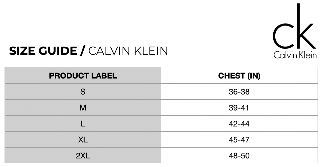 Calvin Klein Dress Shirt Size Chart