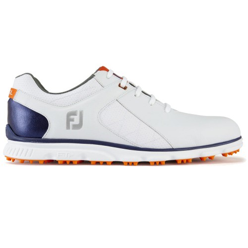 FootJoy Pro SL Waterproof Leather Mens Spikeless Golf Shoes (White/Navy/Orange)