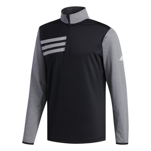 adidas Golf 3-Stripes Competition 1/4 Zip Mens Sweater (Black Heather/Black)