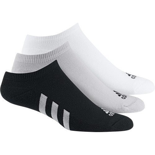 adidas Golf No Show Performance Stripe Mens Socks - 3 Pack (Black/Grey/White)