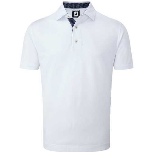 FootJoy Golf Stretch Pique Paisley Trim Mens Polo Shirt (White)