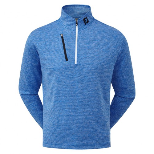 FootJoy Golf Heather Pinstripe Chillout 1/4 Zip Mens Sweater - Athletic Fit (Cobalt)