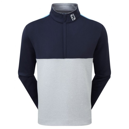 FootJoy Golf Colour Block Mens Chillout 1/4 Zip Sweater - Athletic Fit (Grey/Navy/Light Blue)