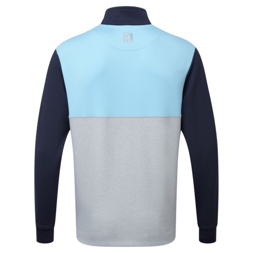 FootJoy Golf Colour Block Mens Chillout 1/4 Zip Sweater - Athletic Fit  - Grey/Navy/Light Blue