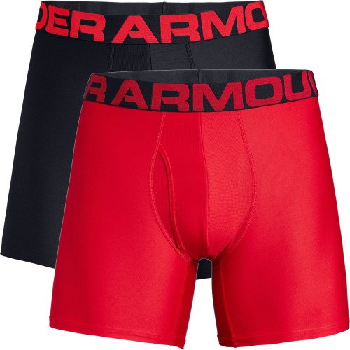 Under Armour Tech 6 inch Boxerjock 2 Pack Mens Boxer Shorts (Red/Black)