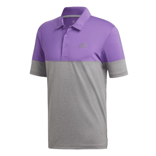 adidas Golf Ultimate 2.0 Heather Blocked Short Sleeve Mens Polo Shirt (Active Purple/Grey Five)