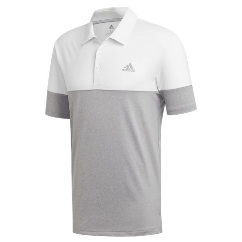 adidas Golf Ultimate 2.0 Heather Blocked Short Sleeve Mens Polo Shirt (White)