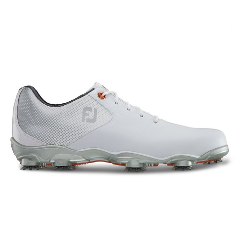 FootJoy DNA Helix Waterproof Leather Mens Golf Shoes (White/Silver)