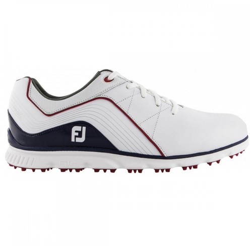 FootJoy Pro SL Waterproof Leather Mens Spikeless Golf Shoes (White/Navy/Red (2019))