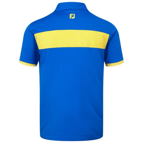 FootJoy Mens Smooth Pique with Heather Pieced Stripe Golf Polo Shirt (92418 Cobalt/Yellow) reverse