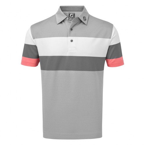FootJoy Golf Engineered Birdseye Pique Mens Polo Shirt (Granite/White/Watermelon)