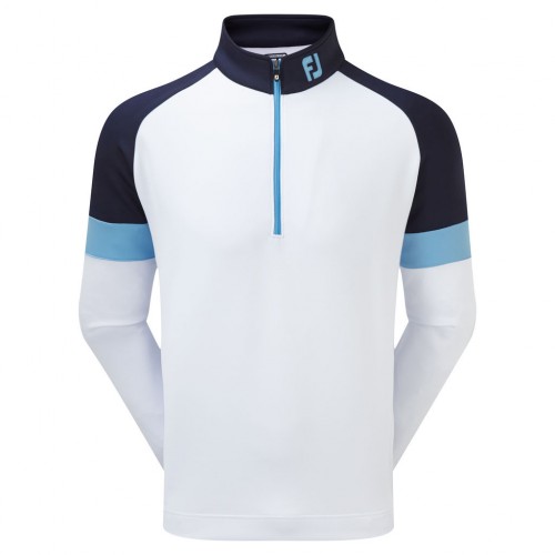 FootJoy Golf Jersey Knit Track Chillout Mens Pullover (White/Navy/Caribbean)