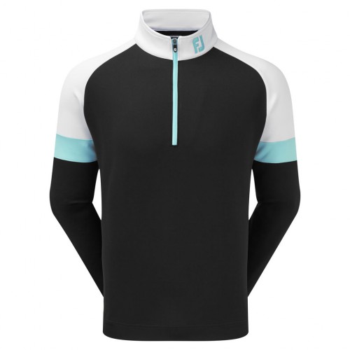 FootJoy Golf Jersey Knit Track Chillout Mens Pullover (Black/White/Aqua)