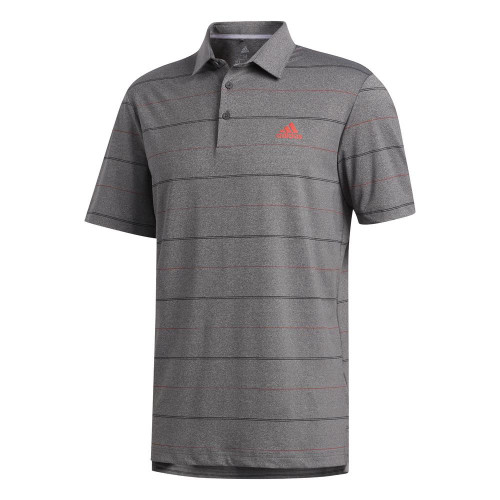 adidas Golf Ultimate Heather Stripe Mens Polo Shirt (Black Melange/Real Coral)