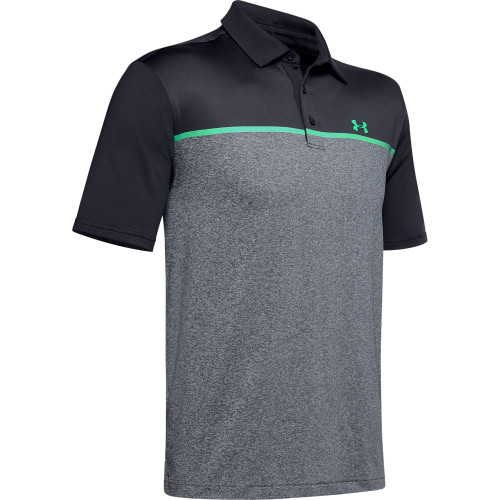 Under Armour Mens Engineered PlayOff Golf Polo Shirt (Black/Grey/Green)