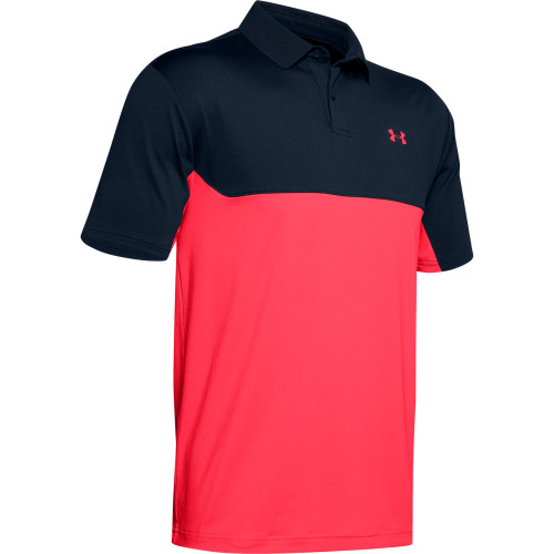 Under Armour Mens Colorblock Golf Polo Shirt (Academy/Pink)