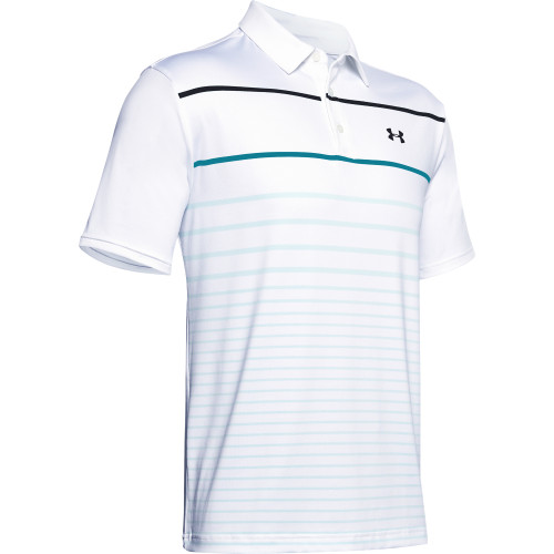 Under Armour Mens PlayOff Gradiated Chest Stripe Golf Polo Shirt  - White/Rift Blue/Black