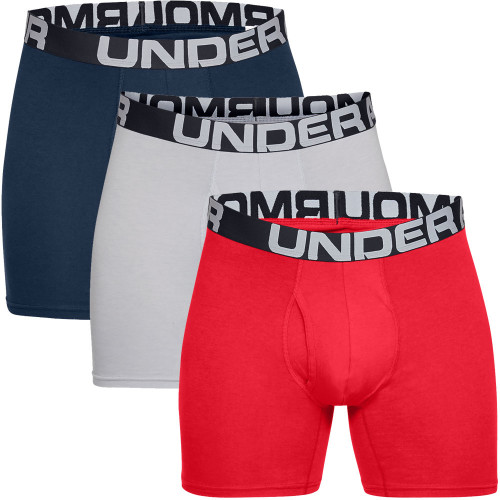 Under Armour Charged Cotton 6" Boxerjock 3 Mens Boxer Shorts (Red/Academy/Grey)