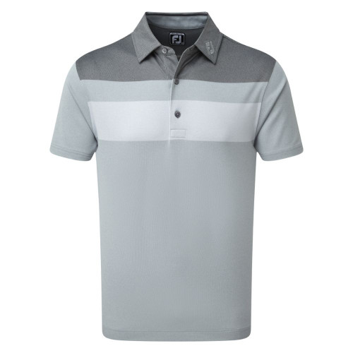 FootJoy Golf Double Block Birdseye Pique Mens Polo Shirt  - Grey/White/Black