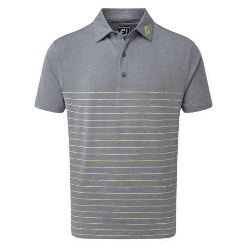 FootJoy Golf Heather Lisle Engineered Pinstripe Mens Polo Shirt (Slate/Yellow)