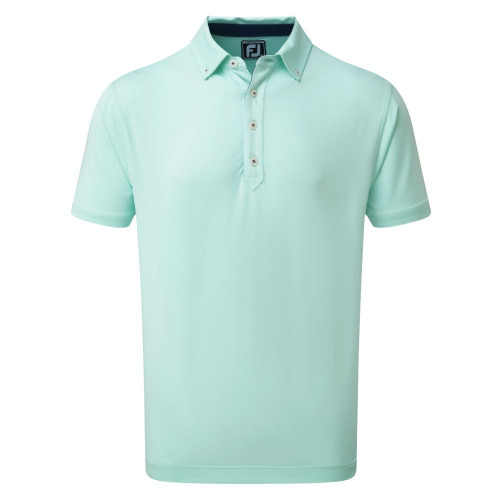 FootJoy Golf Lisle Solid with Contrast Trim Mens Polo Shirt  - Mint/Blue
