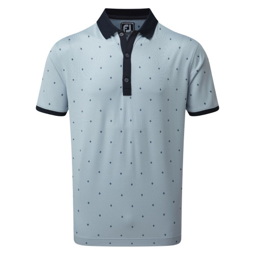 FootJoy Golf Birdseye Argyle Print with Knit Collar Polo Shirt  - Blue/White/Navy