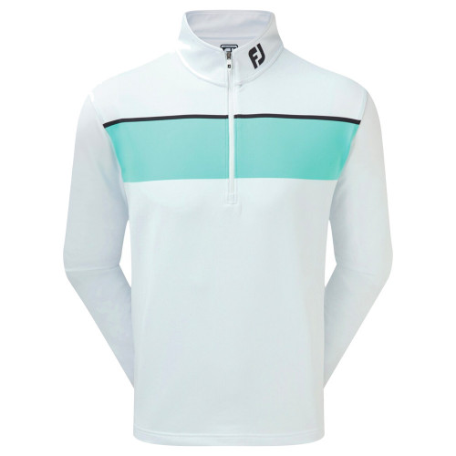 FootJoy Golf Jersey Chest Stripe Chillout Mens Sweater (White/Aqua/Black)