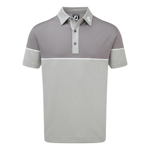 FootJoy Mens Colour Block Stretch Pique Golf Polo Shirt (Heather Grey/White)