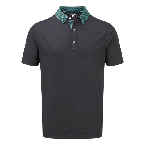 FootJoy Mens Smooth Pique Woven Button Collar Golf Polo Shirt (Black)