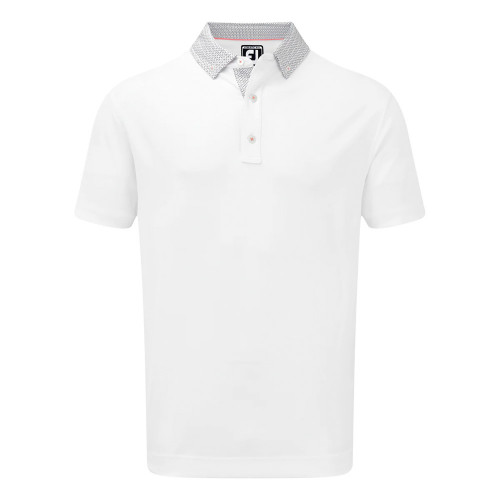 FootJoy Mens Smooth Pique Woven Button Collar Golf Polo Shirt (White/Grey)