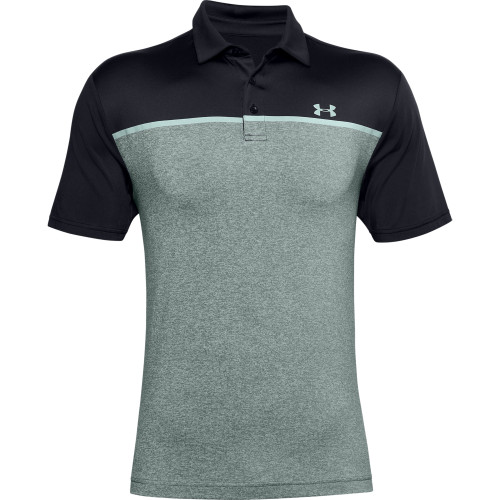 Under Armour Mens Engineered PlayOff Golf Polo Shirt  - Black/Lichen Blue/Enamel Blue