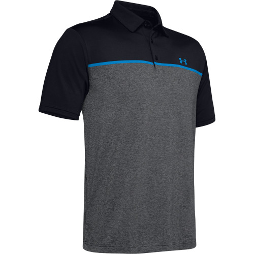 Under Armour Mens Engineered PlayOff Golf Polo Shirt (Black/Pitch Gray/Electric Blue)