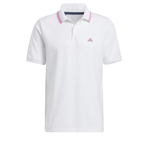 adidas Golf Go-To Pique Primegreen Polo Shirt (White/Screaming Pink)