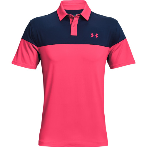 Under Armour Mens UA T2G Blocked Golf Polo Shirt (Pink Shock/Academy)