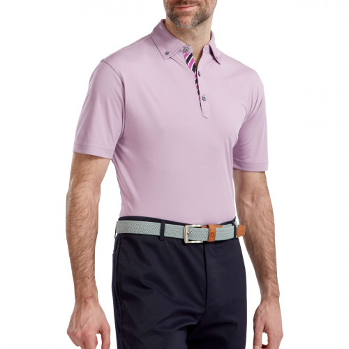 FootJoy Birdseye Jacquard with Stripe Trim Mens Golf Polo Shirt 