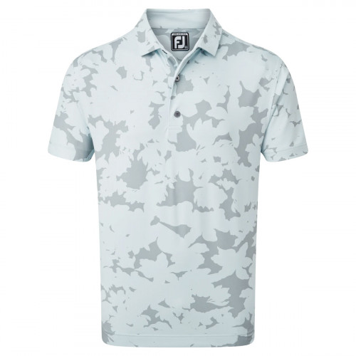 FootJoy Pique Camo Floral Print Mens Golf Polo Shirt (Ice Blue)