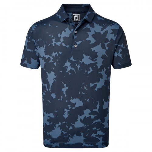 FootJoy Pique Camo Floral Print Mens Golf Polo Shirt (Navy)