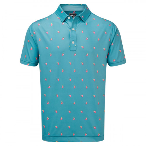 FootJoy Lisle Cocktail Print Mens Golf Polo Shirt (Storm Blue)