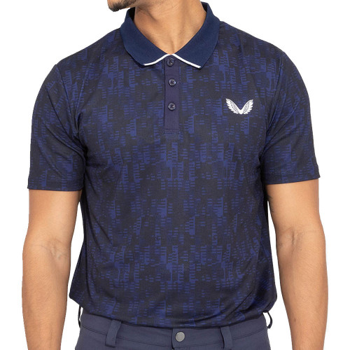 Castore Performance Geo Printed Mens Golf Polo Shirt (Navy)