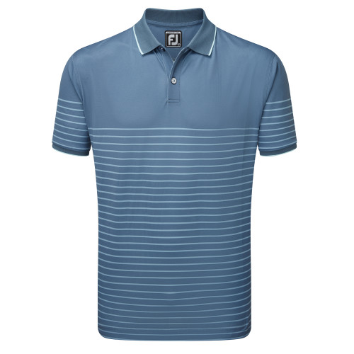 Footjoy Mens Breton Stripe Pique Polo Shirt  - Bluestone/Denim