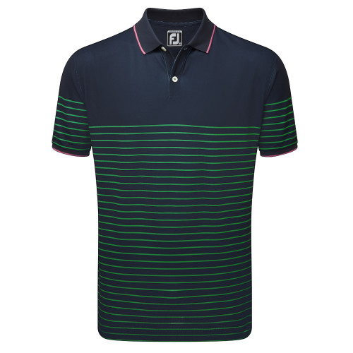 Footjoy Mens Breton Stripe Pique Polo Shirt (Navy/Sea Green)