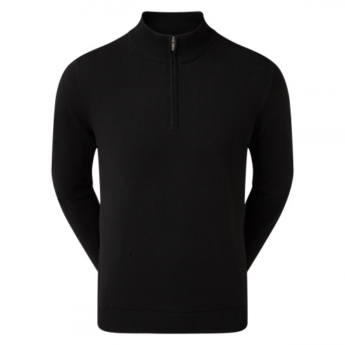 FootJoy Mens Wool Blend 1/2 Zip Lined Golf Sweater Pullover (Black)
