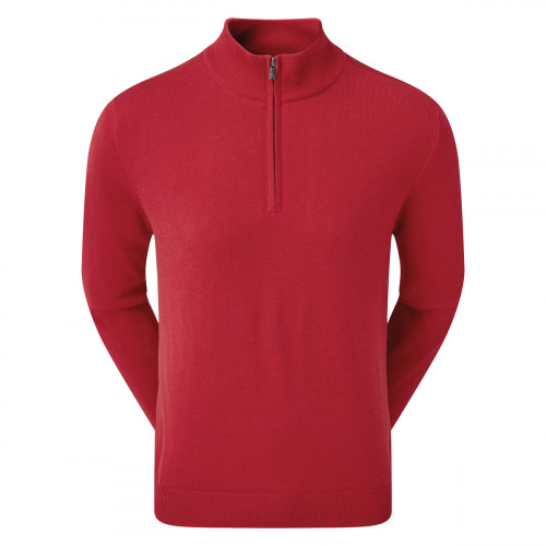 FootJoy Mens Wool Blend 1/2 Zip Lined Golf Sweater Pullover (Red)