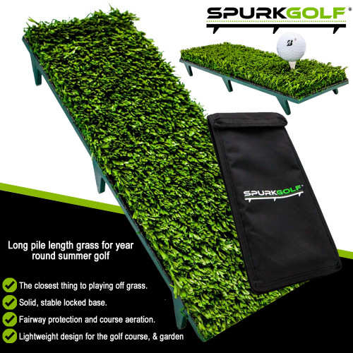 Spurk Golf Strike Mat - Long Pile Grass + Carry Storage Bag