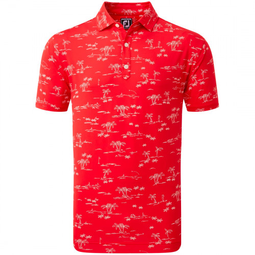 FootJoy Tropic Golf Print Lisle Mens Polo Shirt (Red/White)