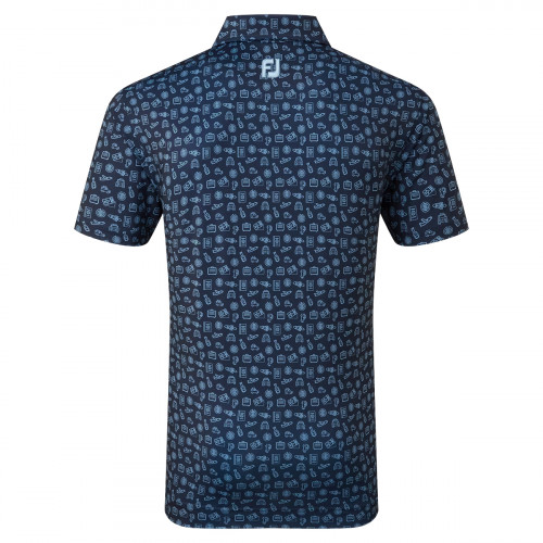 FootJoy Travel Print Lisle Mens Golf Polo Shirt  - Navy/Blue