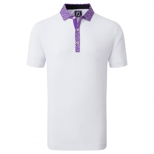 FootJoy Tossed Tulip Trim Pique Mens Golf Polo Shirt (White/Violet)