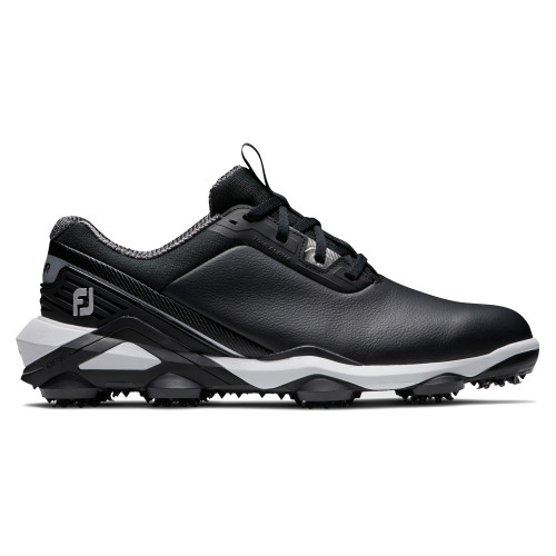 FootJoy Tour Alpha Mens Spiked Golf Shoes (Black/White/Silver)