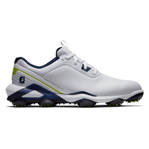 FootJoy Tour Alpha Mens Spiked Golf Shoes (White/Navy/Lime)
