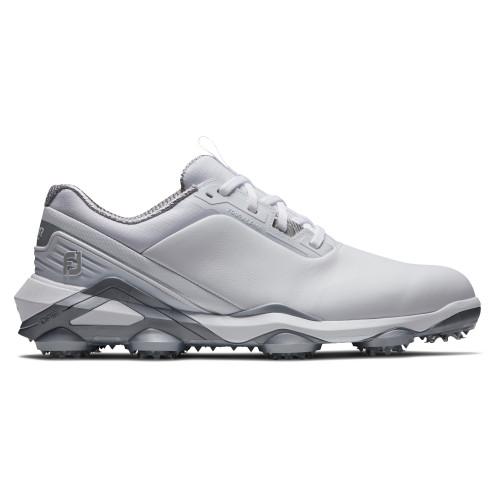 FootJoy Tour Alpha Mens Spiked Golf Shoes (White/White/Silver)